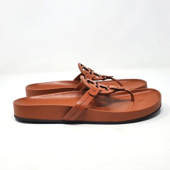 Tory Burch Miller Cloud Thong Sandals Calf Leather Aged Camello Brown Size 9.5 M - Picture 3 of 10